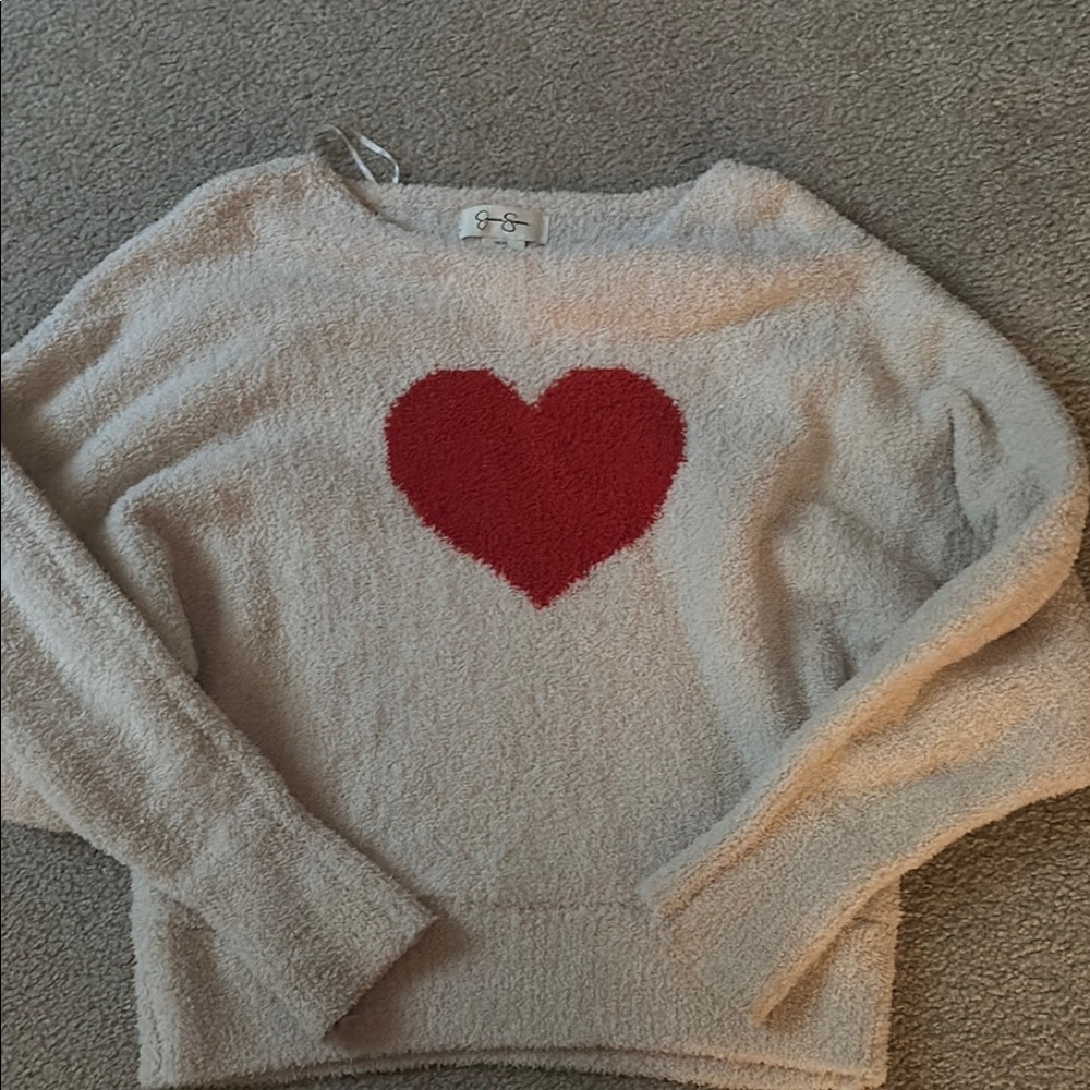 Jessica Simpson Cream Sweater with Red Heart